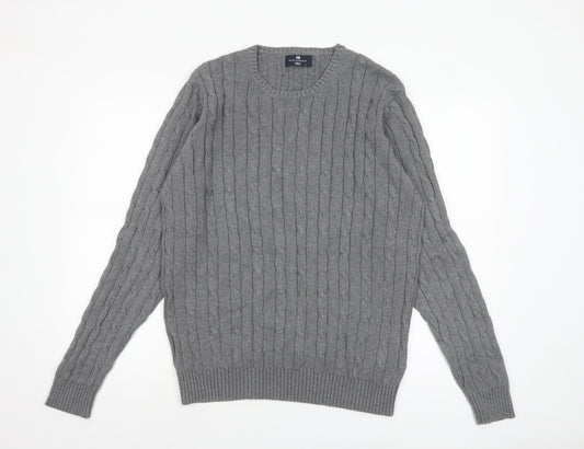 Marks and Spencer Blue Harbour Men's Grey Cable Knit Cotton Jumper L