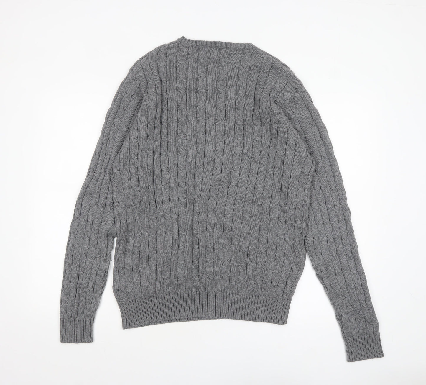 Marks and Spencer Blue Harbour Men's Grey Cable Knit Cotton Jumper L