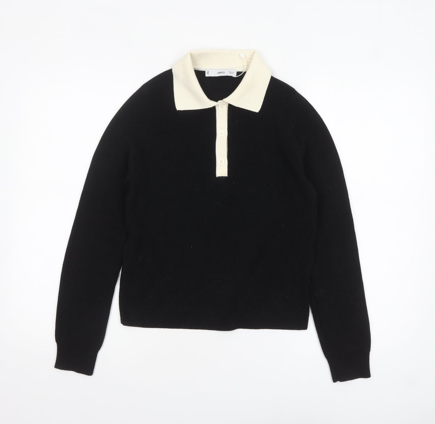 MNG Womens Black Collared Henley Knit Jumper Medium