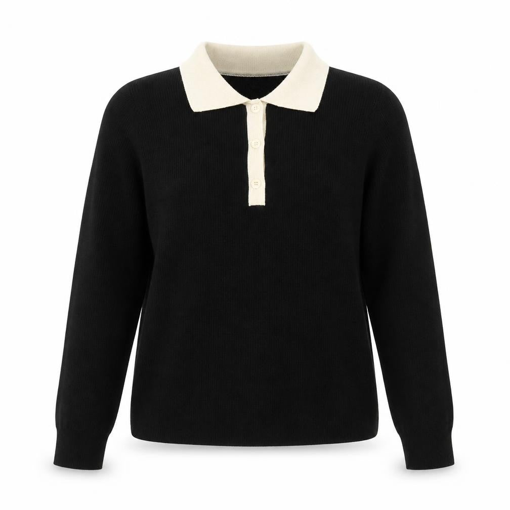 MNG Womens Black Collared Henley Knit Jumper Medium