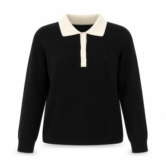Mango Womens Black Collared Henley Knit Jumper Medium