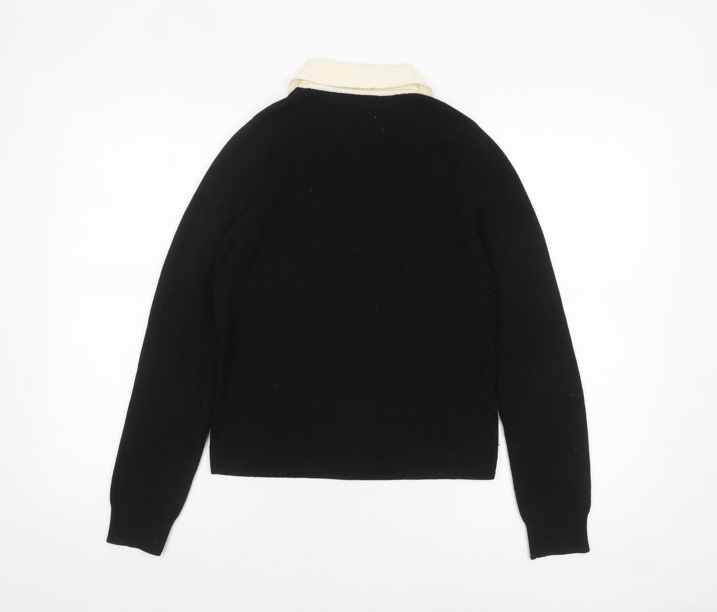 MNG Womens Black Collared Henley Knit Jumper Medium