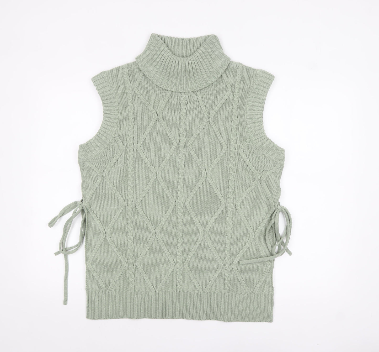 Quiz Women Green Roll Neck Cable Knit Sleeveless Vest Jumper Size S