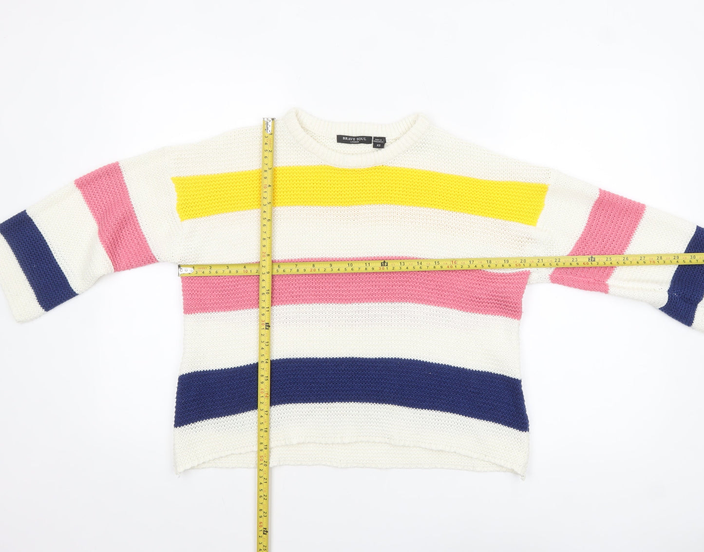 Brave Soul Women’s Multicoloured Striped Chunky-Knit Pullover Jumper XS