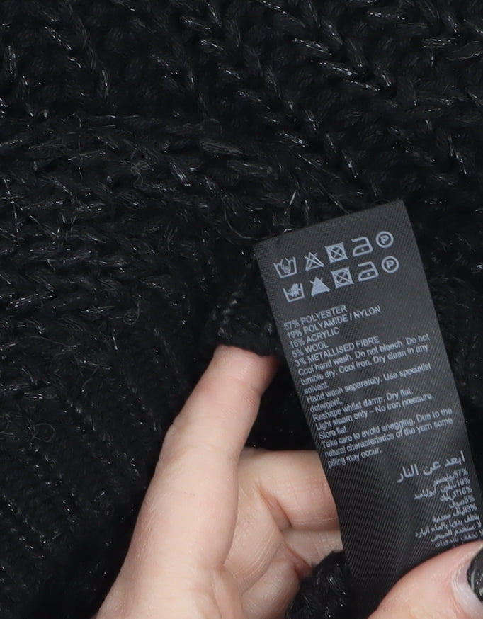 Mint Velvet Women’s Black Chunky Knit High Neck Jumper Size M