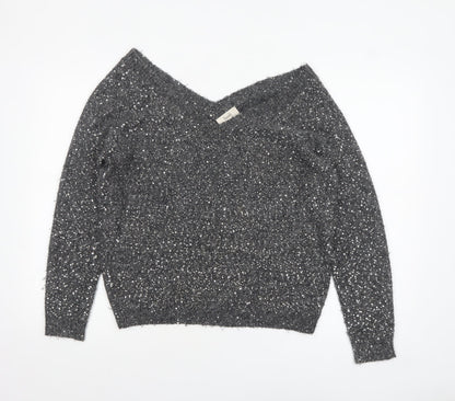 Hush Women’s Grey Sequin V-Neck Wool Blend Jumper Size S