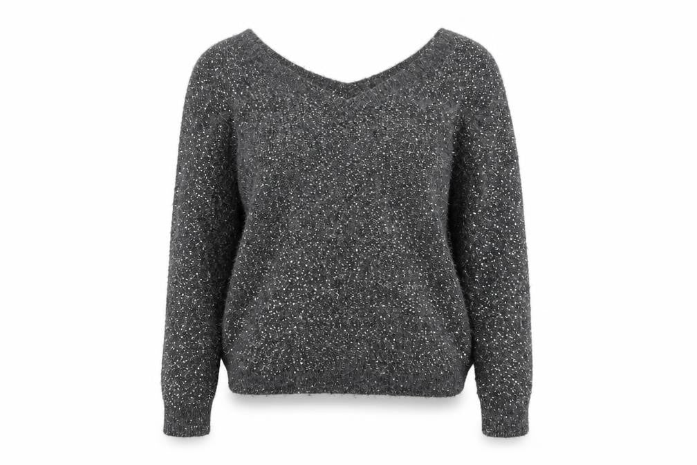 Hush Women’s Grey Sequin V-Neck Wool Blend Jumper Size S