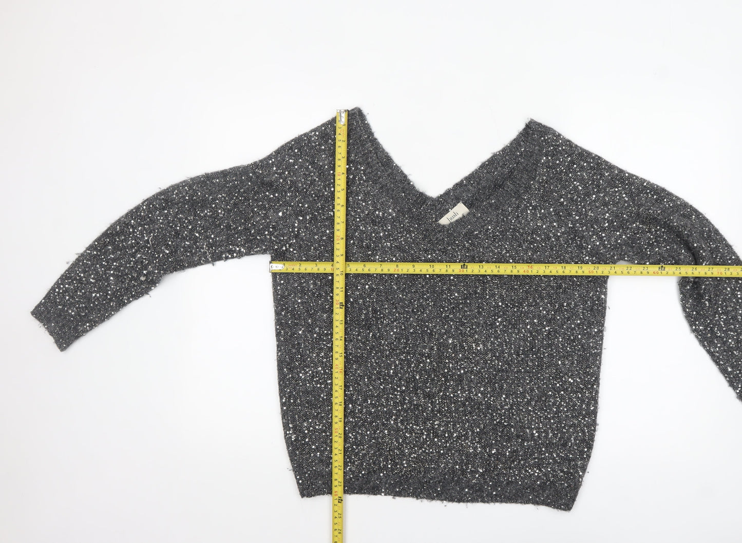 Hush Women’s Grey Sequin V-Neck Wool Blend Jumper Size S