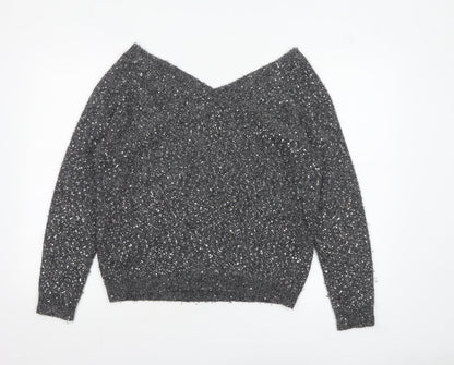 Hush Women’s Grey Sequin V-Neck Wool Blend Jumper Size S