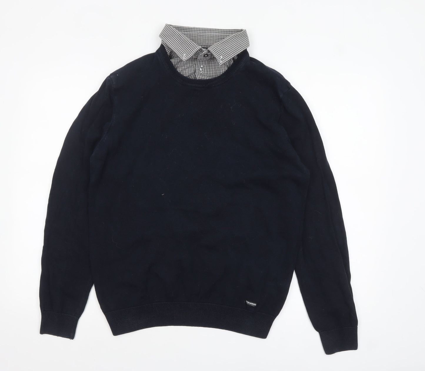 Threadbare Men’s Blue Crew Neck Cotton Pullover Jumper Size L