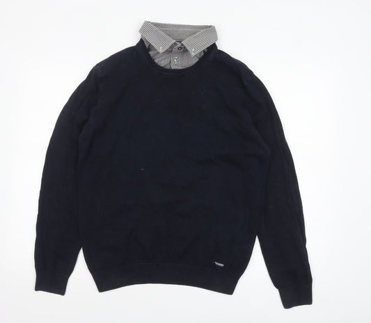 Threadbare Men’s Blue Crew Neck Cotton Pullover Jumper Size L