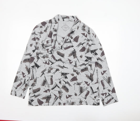 TIGI Women’s Grey Abstract Cowl Neck Long Sleeve Pullover Jumper Size 14/16