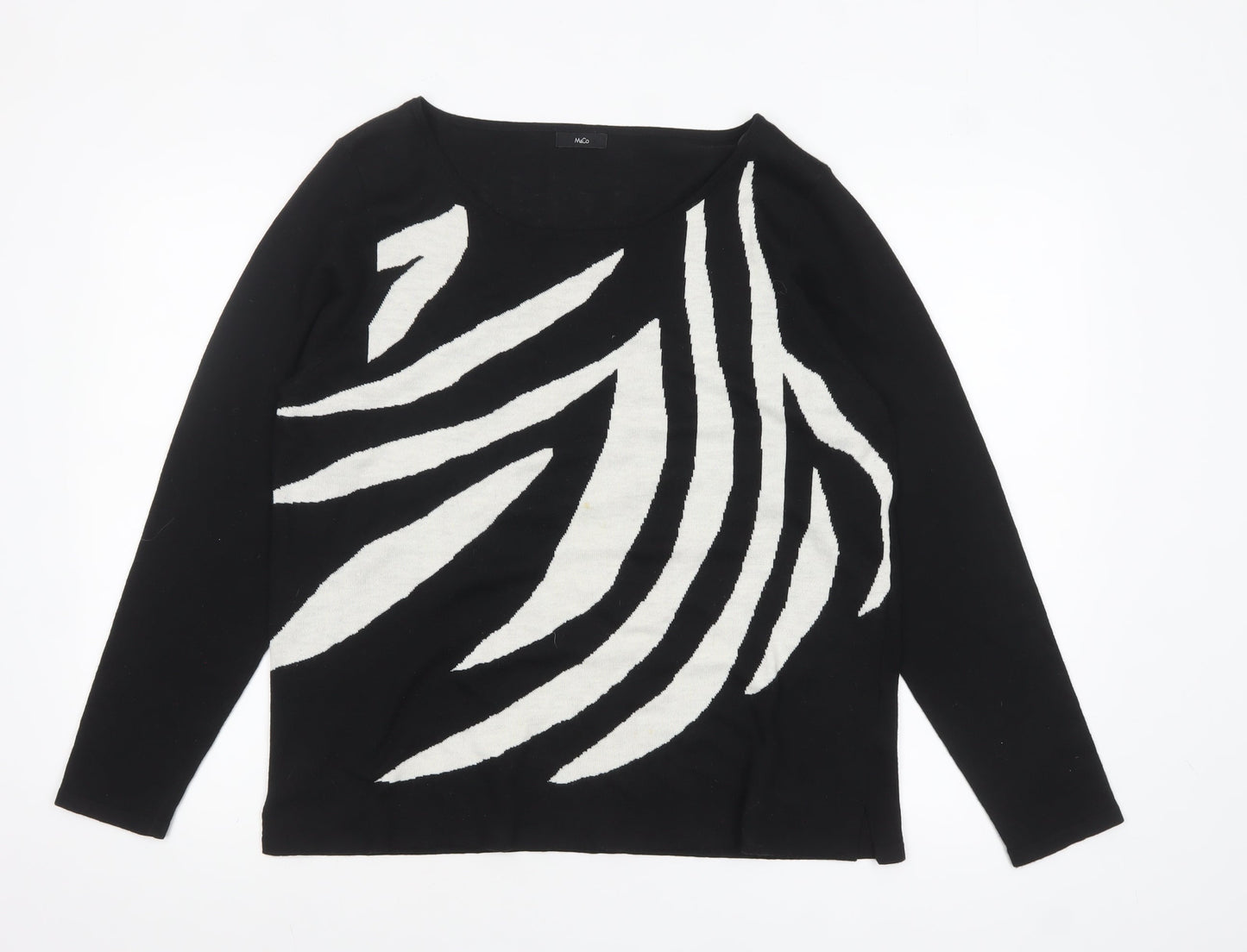 M&Co Women's Black Ivory Animal Print Long Sleeve Jumper Size 18