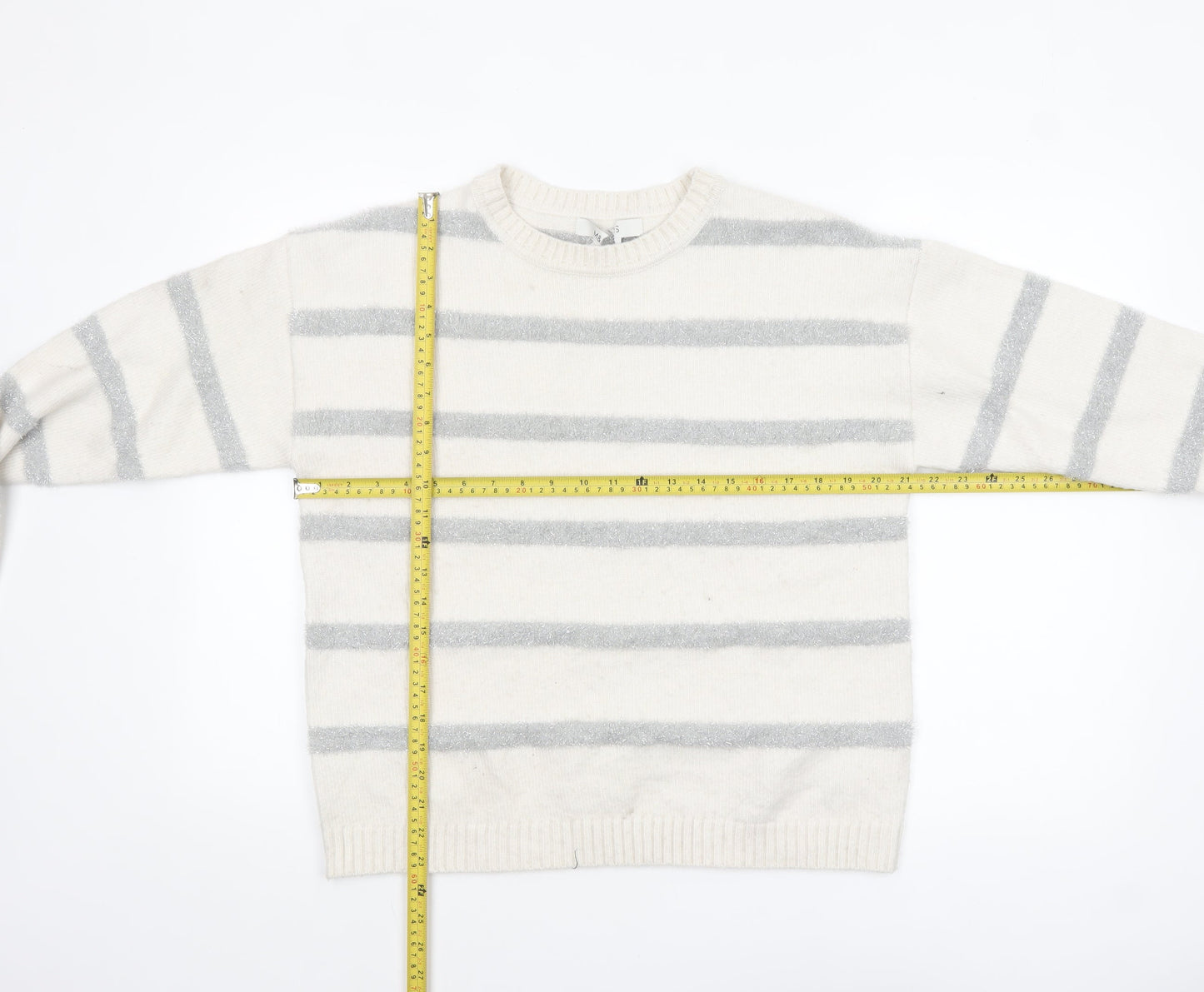 Marks and Spencer Womens Ivory Striped Glitter Knit Pullover Jumper M