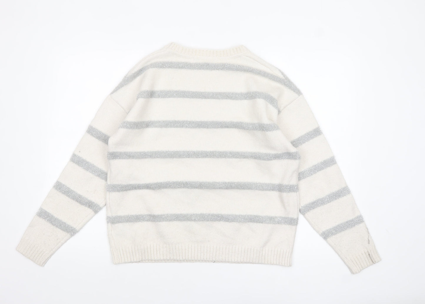 Marks and Spencer Womens Ivory Striped Glitter Knit Pullover Jumper M