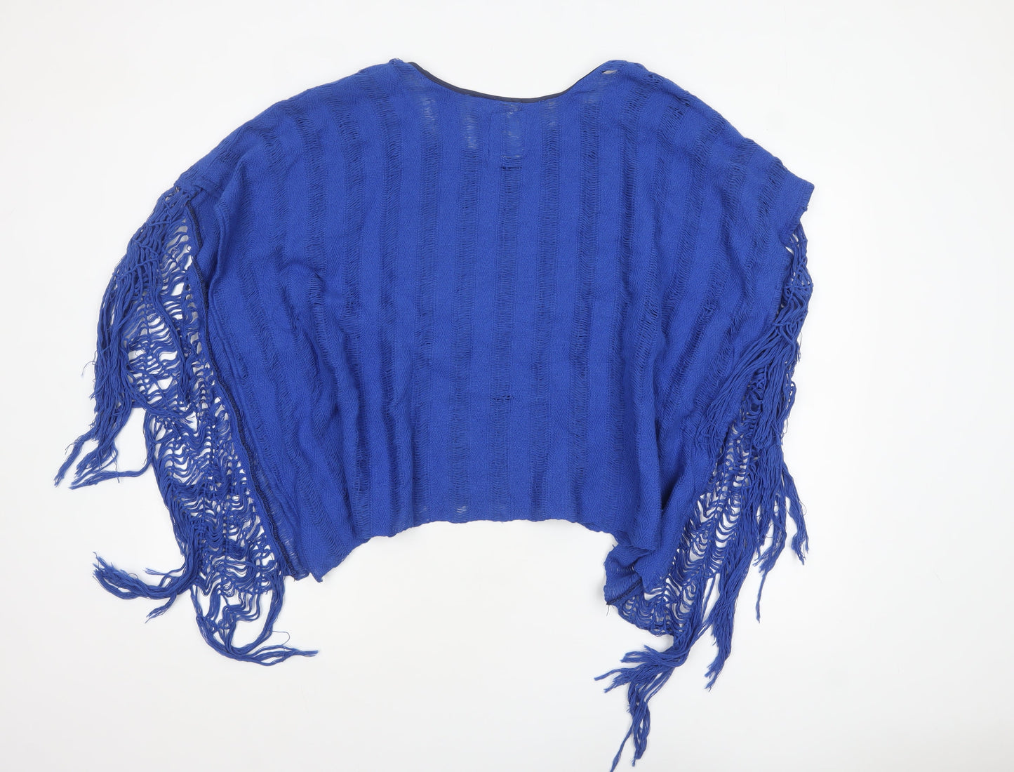 Elisema Women's Blue Bohemian Fringe Cape Poncho M
