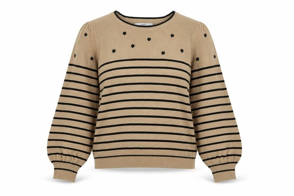 Next Womens Beige Black Striped Jumper L Long Sleeve Crew Neck