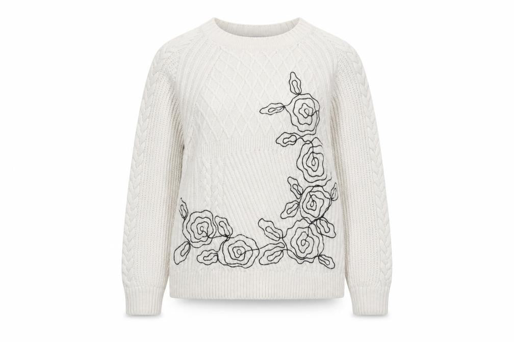 Marks & Spencer Women’s Ivory Cable Knit Floral Jumper UK 10
