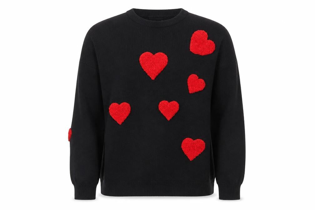 QED London Womens Black Red Heart Pullover Jumper Size S