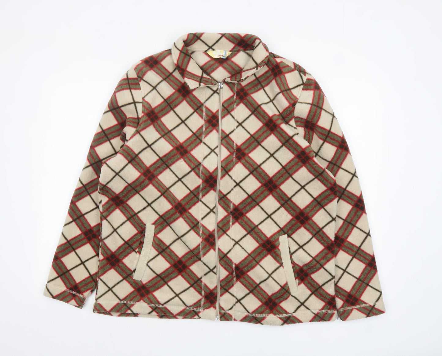 Alie Callina Women's Beige Check Fleece Zip Jacket Size 16