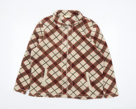 Alie Callina Women's Beige Check Fleece Zip Jacket Size 16