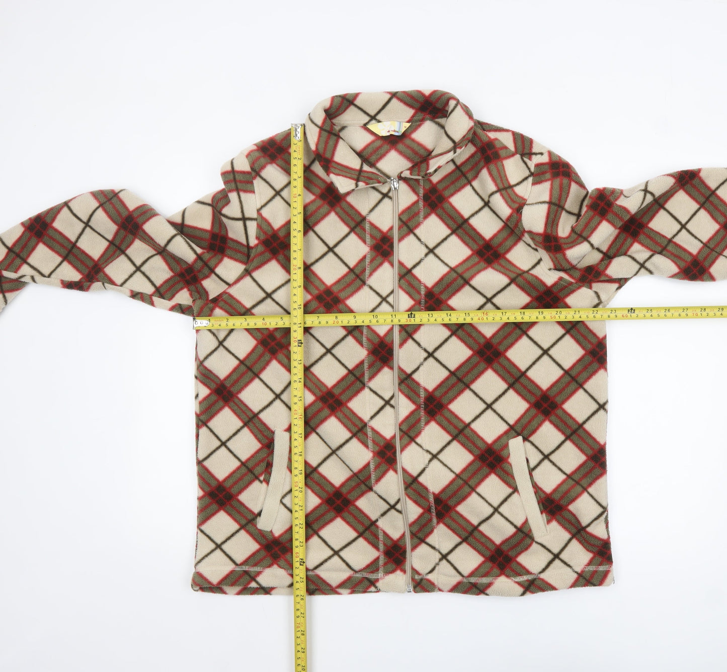 Alie Callina Women's Beige Check Fleece Zip Jacket Size 16