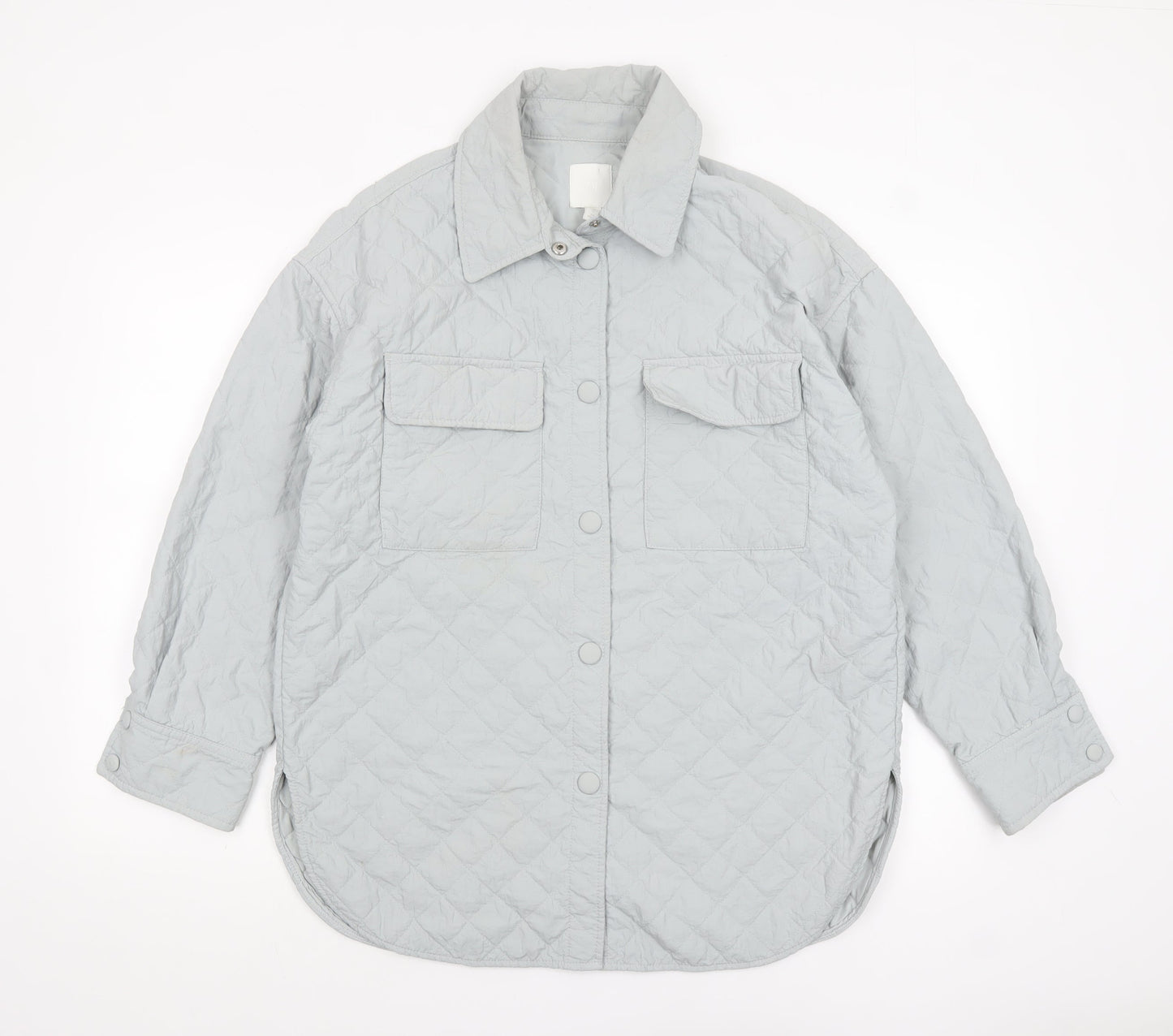 H&M Women Grey Quilted Mid-Length Jacket Size S