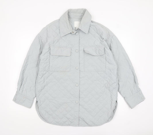 H&M Women Grey Quilted Mid-Length Jacket Size S