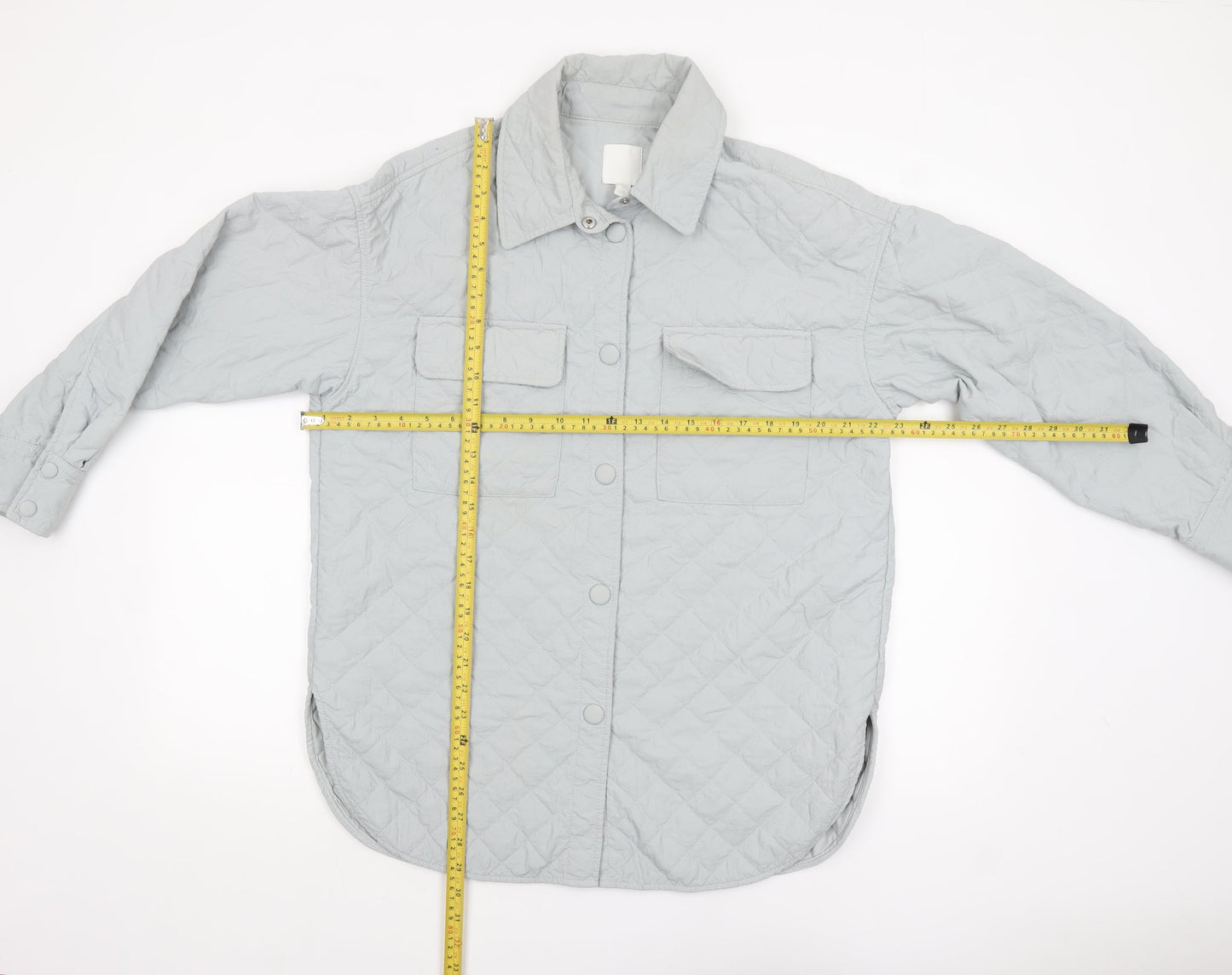 H&M Women Grey Quilted Mid-Length Jacket Size S