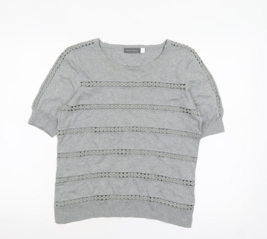 Mint Velvet Women's Grey Cotton Crochet Detail Jumper Size 14