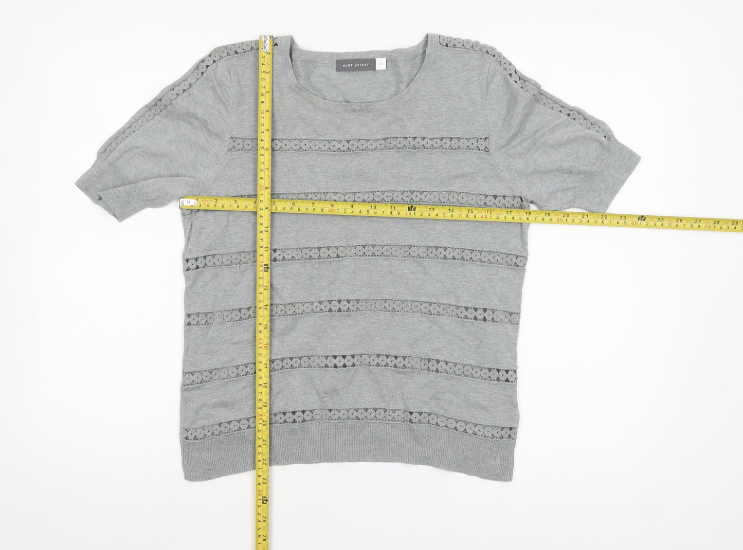 Mint Velvet Women's Grey Cotton Crochet Detail Jumper Size 14