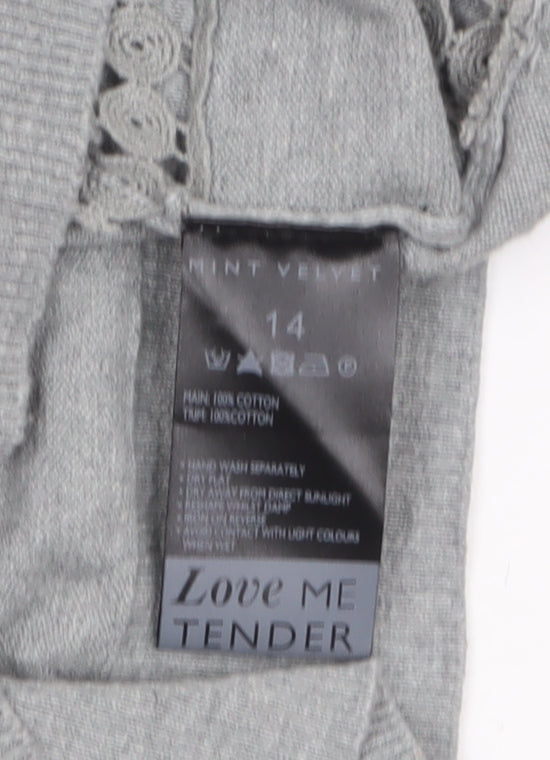 Mint Velvet Women's Grey Cotton Crochet Detail Jumper Size 14