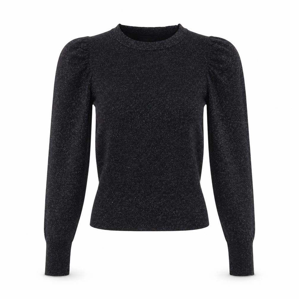 New Look Women's Black Glitter Puff Sleeve Crew Neck Jumper Size 4