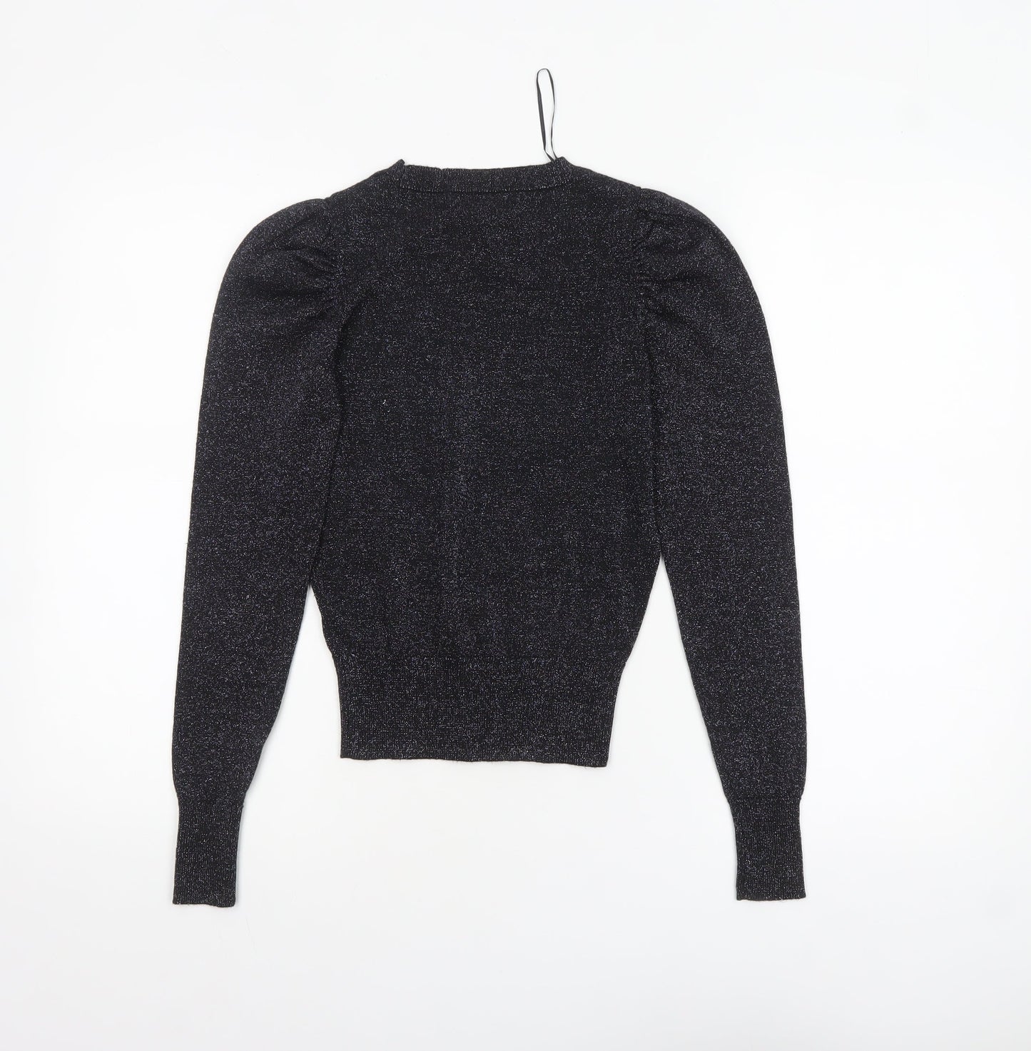 New Look Women's Black Glitter Puff Sleeve Crew Neck Jumper Size 4