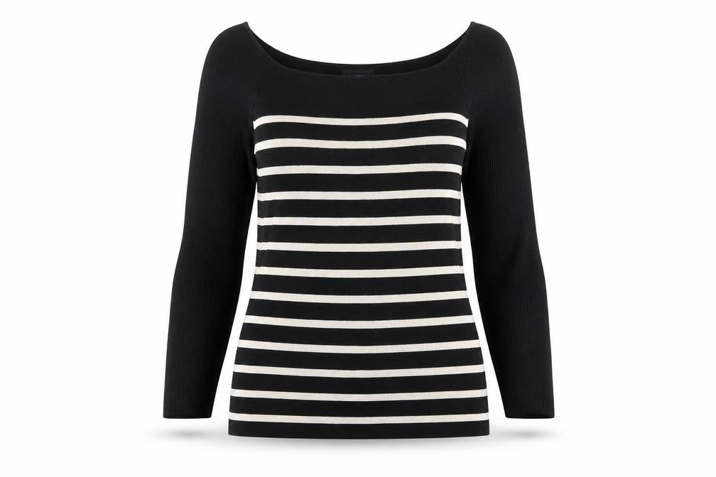 I W I Womens Black Striped Boat Neck Long Sleeve Pullover Jumper M