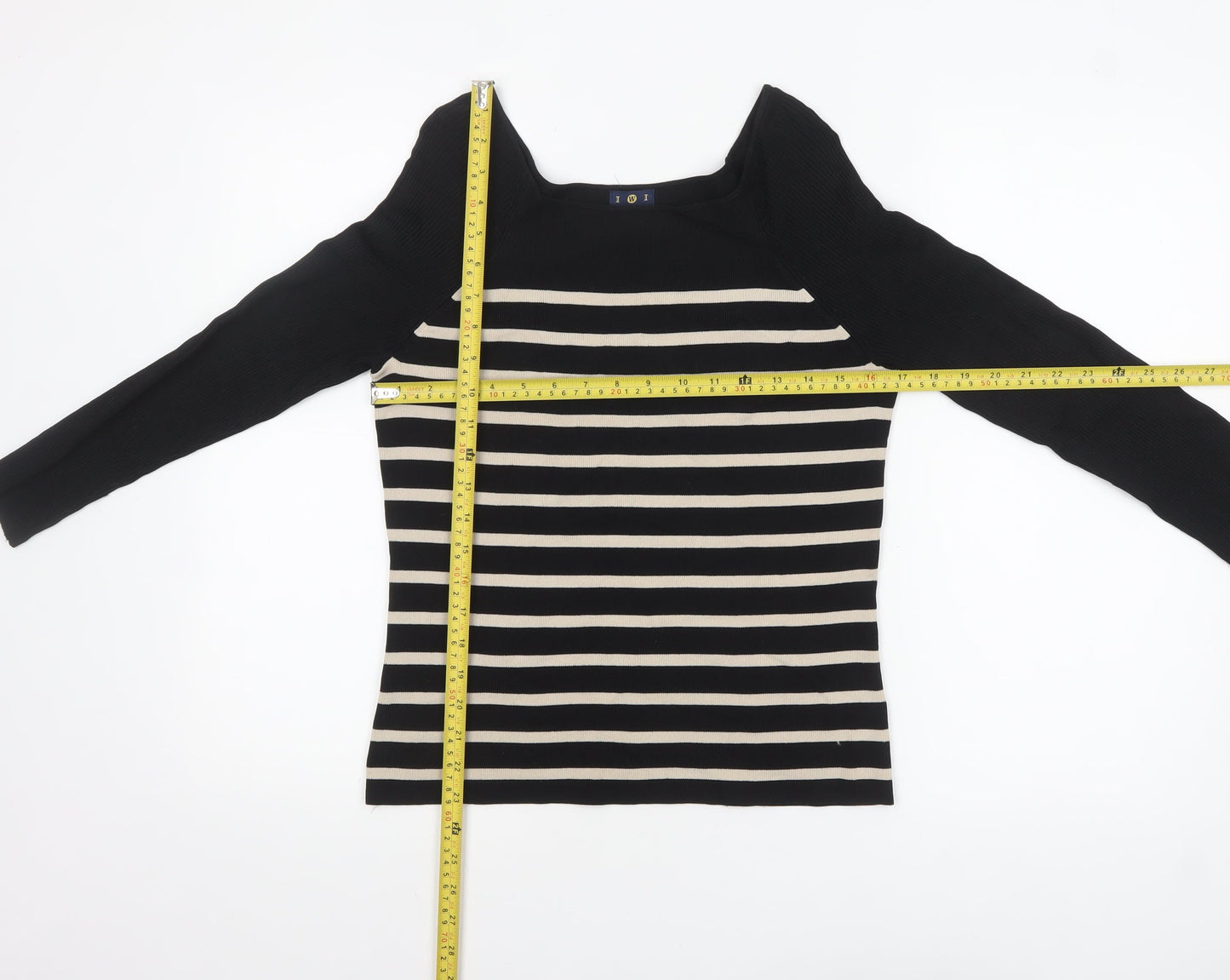 I W I Womens Black Striped Boat Neck Long Sleeve Pullover Jumper M