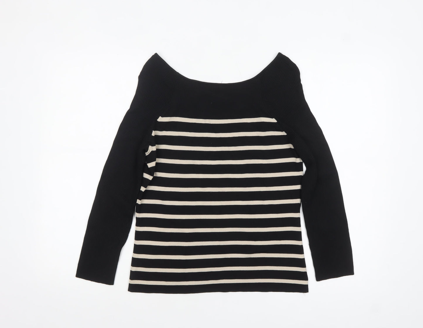 I W I Womens Black Striped Boat Neck Long Sleeve Pullover Jumper M