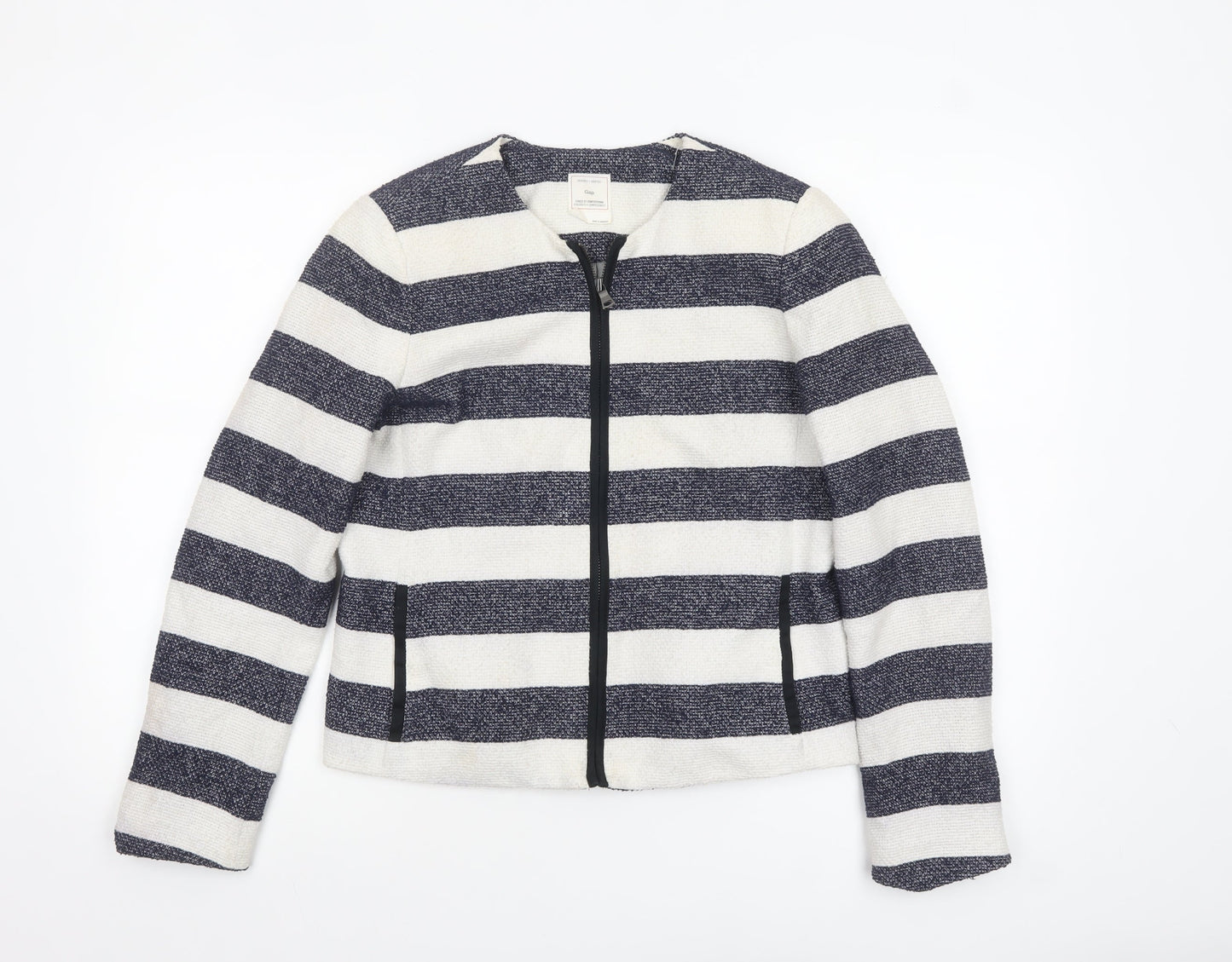 Gap Women’s Blue White Striped Zip Jacket UK 10 Casual Short Cotton