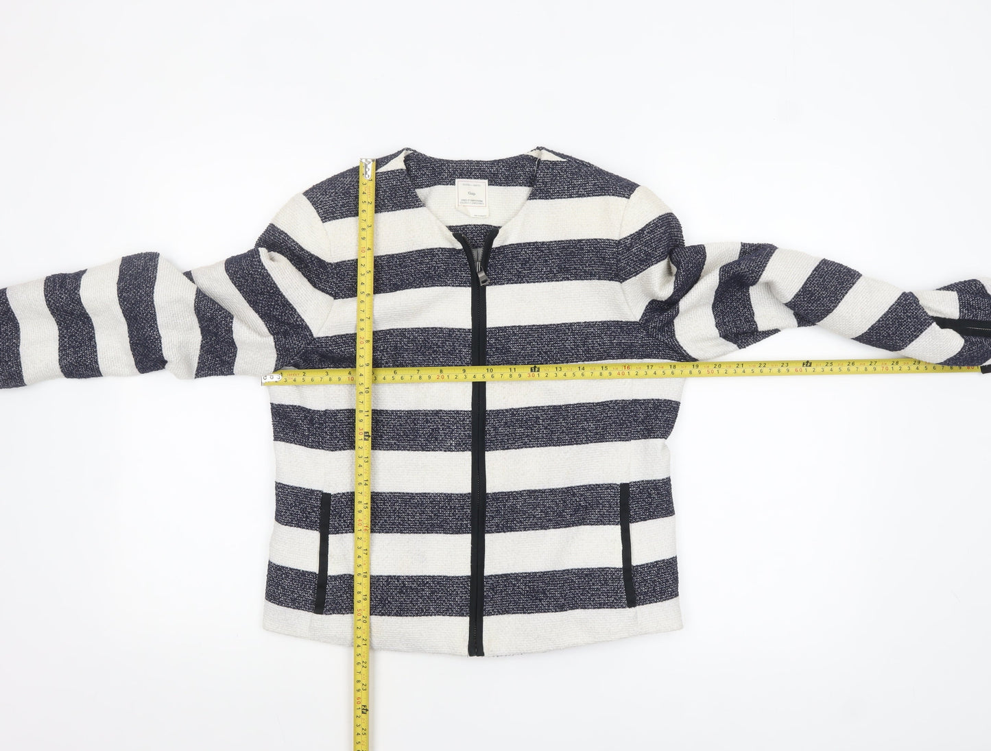 Gap Women’s Blue White Striped Zip Jacket UK 10 Casual Short Cotton