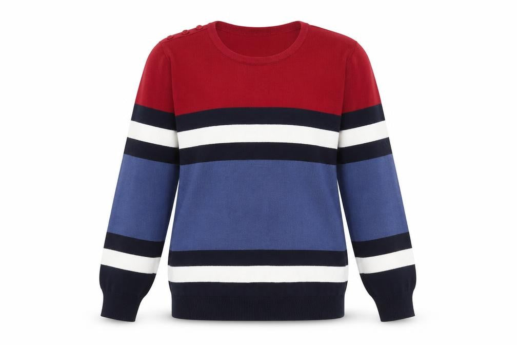 EWM Womens Multicoloured Stripe Cotton Crew Neck Jumper Size M 14-16