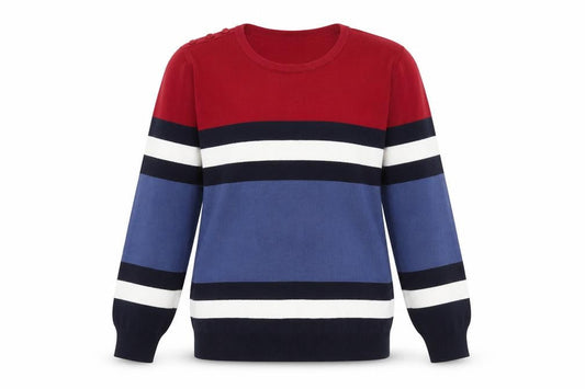 EWM Womens Multicoloured Stripe Cotton Crew Neck Jumper Size M 14-16