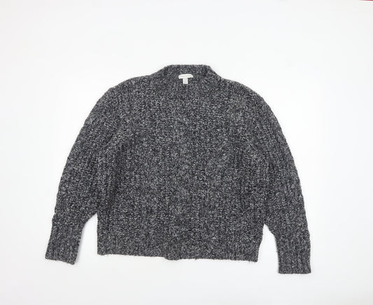 Topshop Women’s Grey Chunky-Knit Mock Neck Petite Jumper Size M