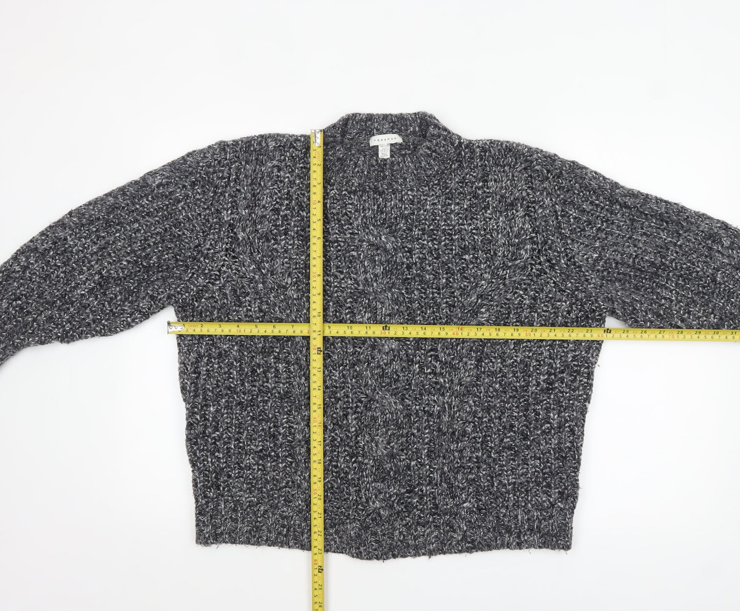 Topshop Women’s Grey Chunky-Knit Mock Neck Petite Jumper Size M