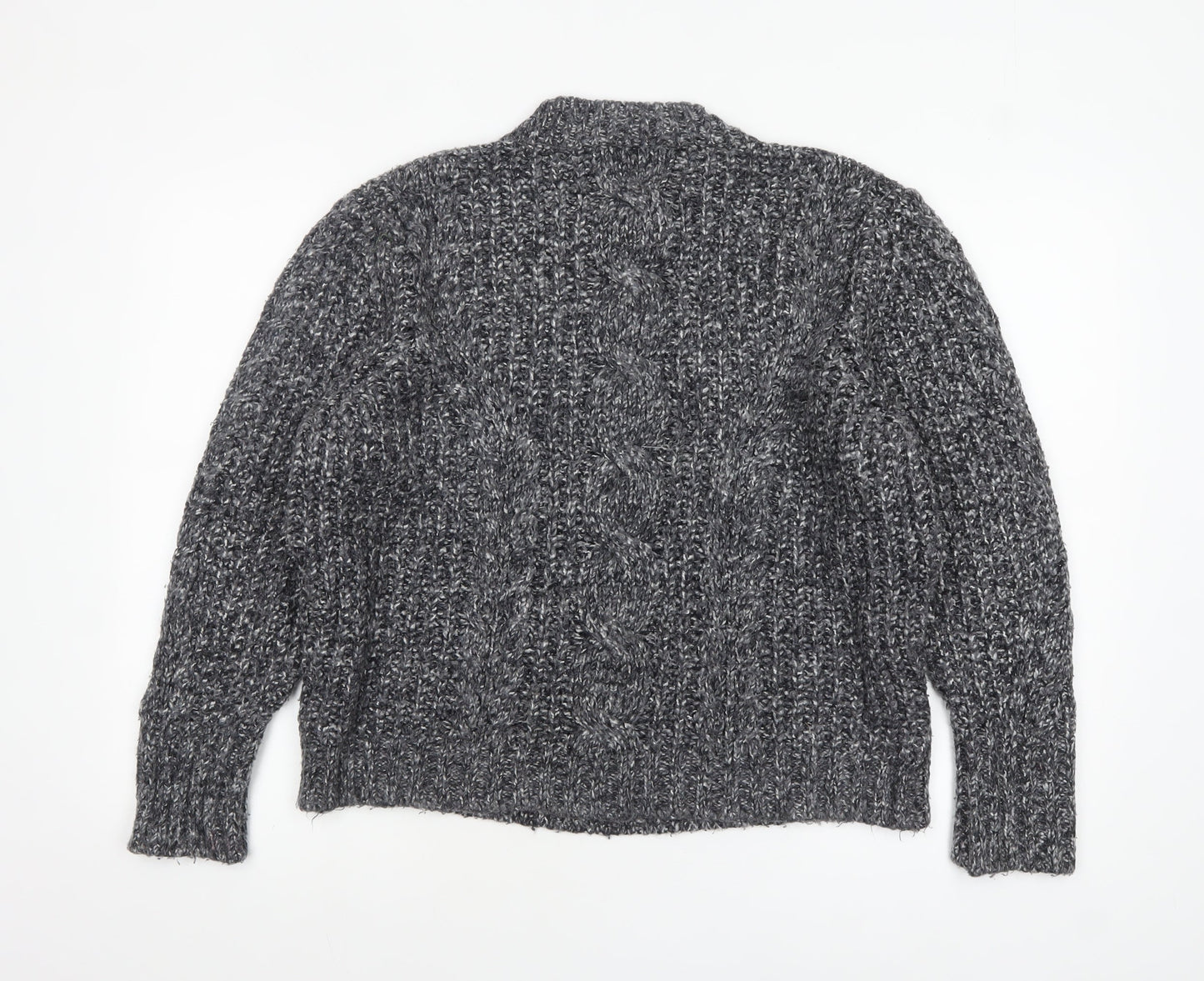 Topshop Women’s Grey Chunky-Knit Mock Neck Petite Jumper Size M