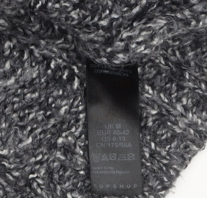Topshop Women’s Grey Chunky-Knit Mock Neck Petite Jumper Size M