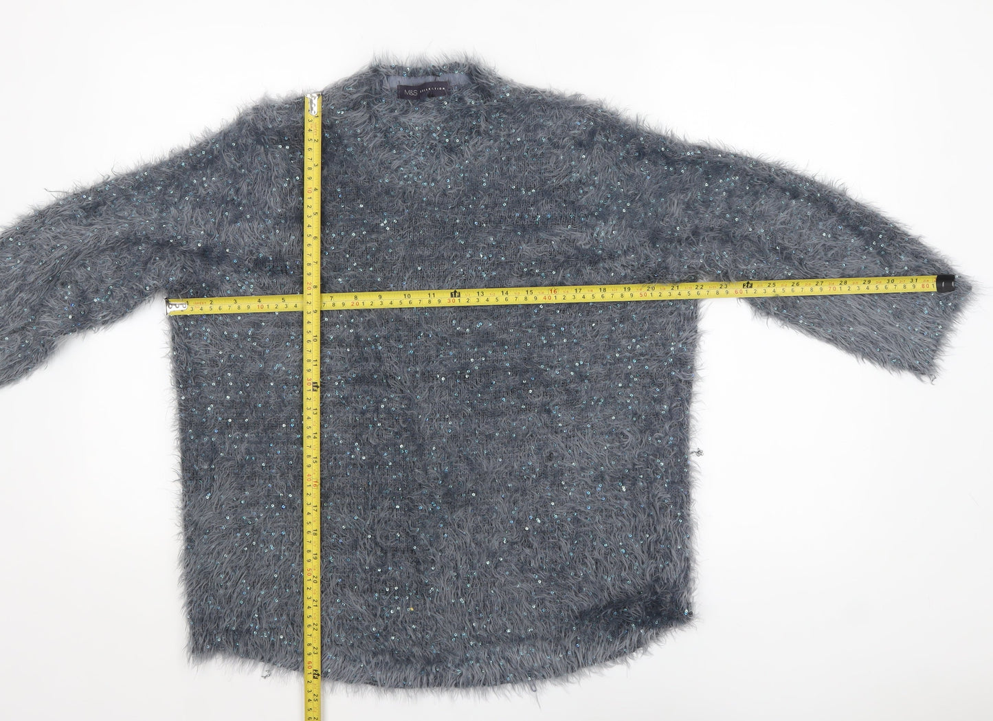 Marks and Spencer Women Grey Sequin Knit Pullover Jumper Size 16