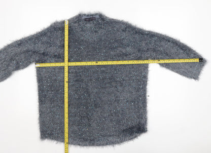 Marks & Spencer Women Grey Sequin Knit Pullover Jumper Size 16