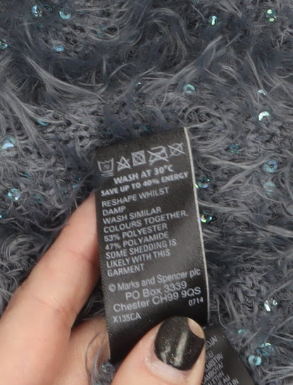 Marks & Spencer Women Grey Sequin Knit Pullover Jumper Size 16