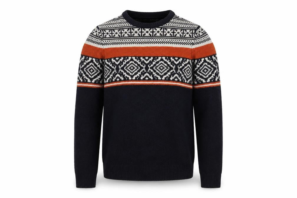 Fat Face Men's Blue Fair Isle Crew Neck Wool Blend Jumper Size S