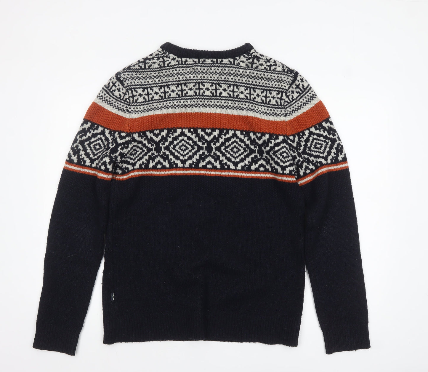 Fat Face Men's Blue Fair Isle Crew Neck Wool Blend Jumper Size S